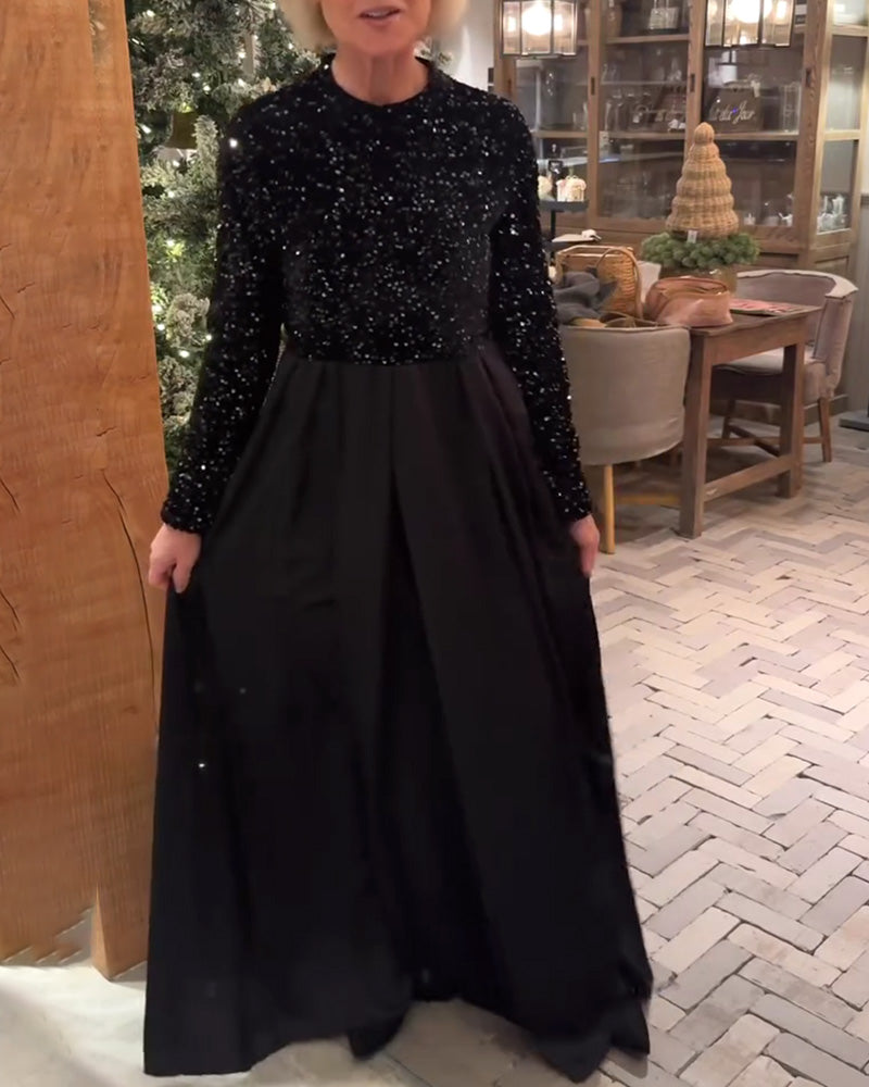 Elegant Sequin Patchwork Floor-Length Dress