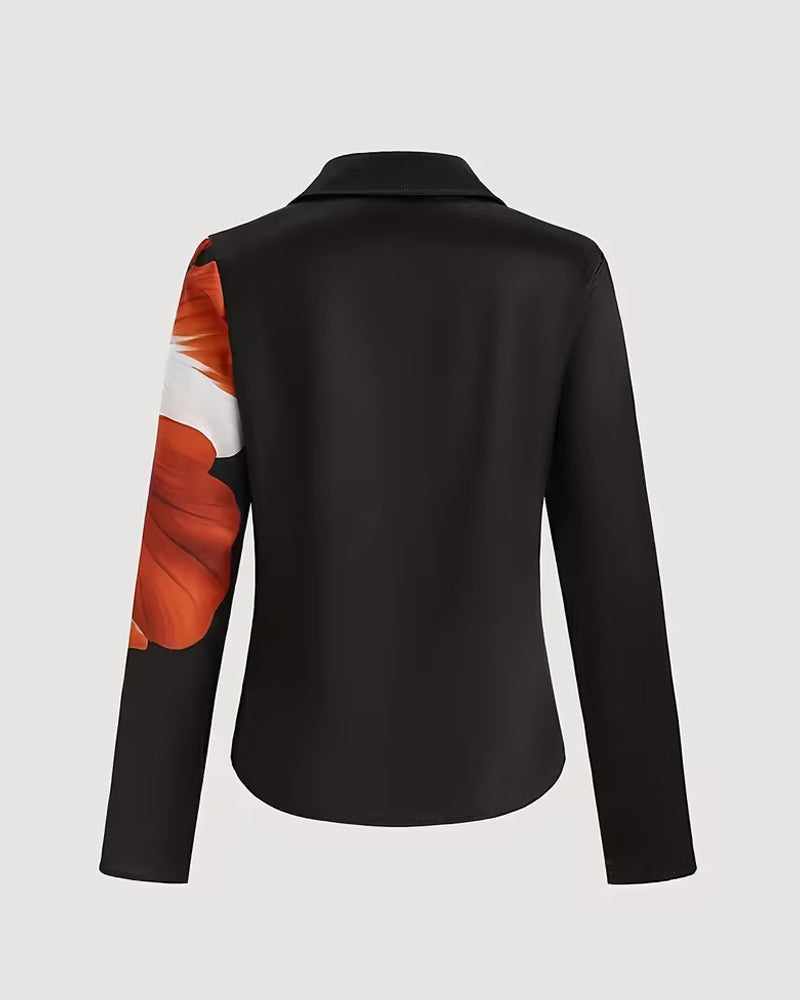 Lapel Straight Shoulder Printed Blouse