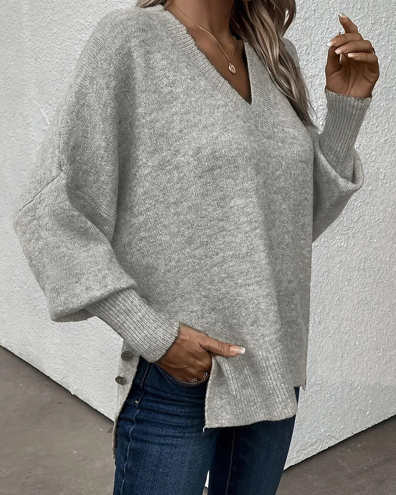 Lantern Sleeve V Neck Jumper