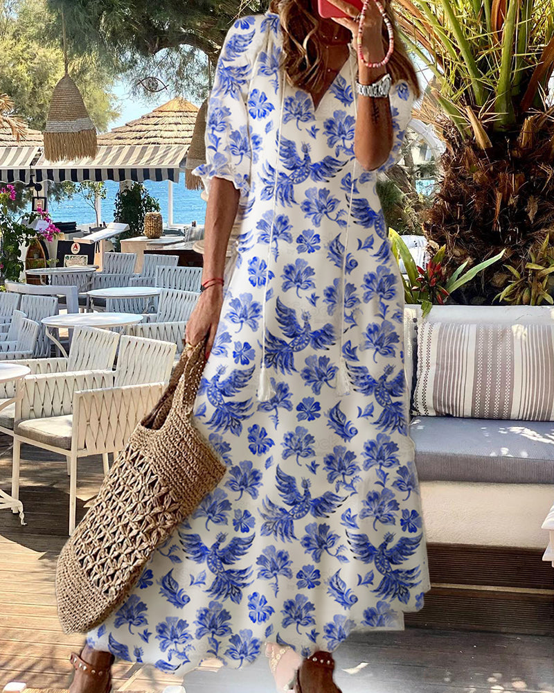 Printed v-neck dress