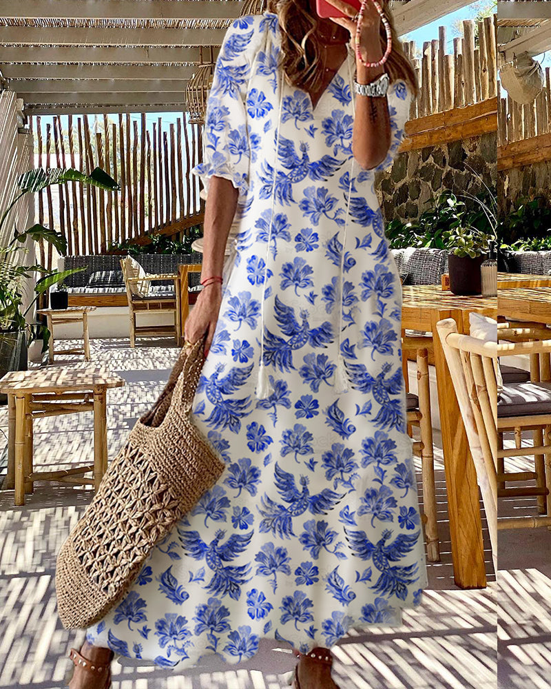 Printed v-neck dress