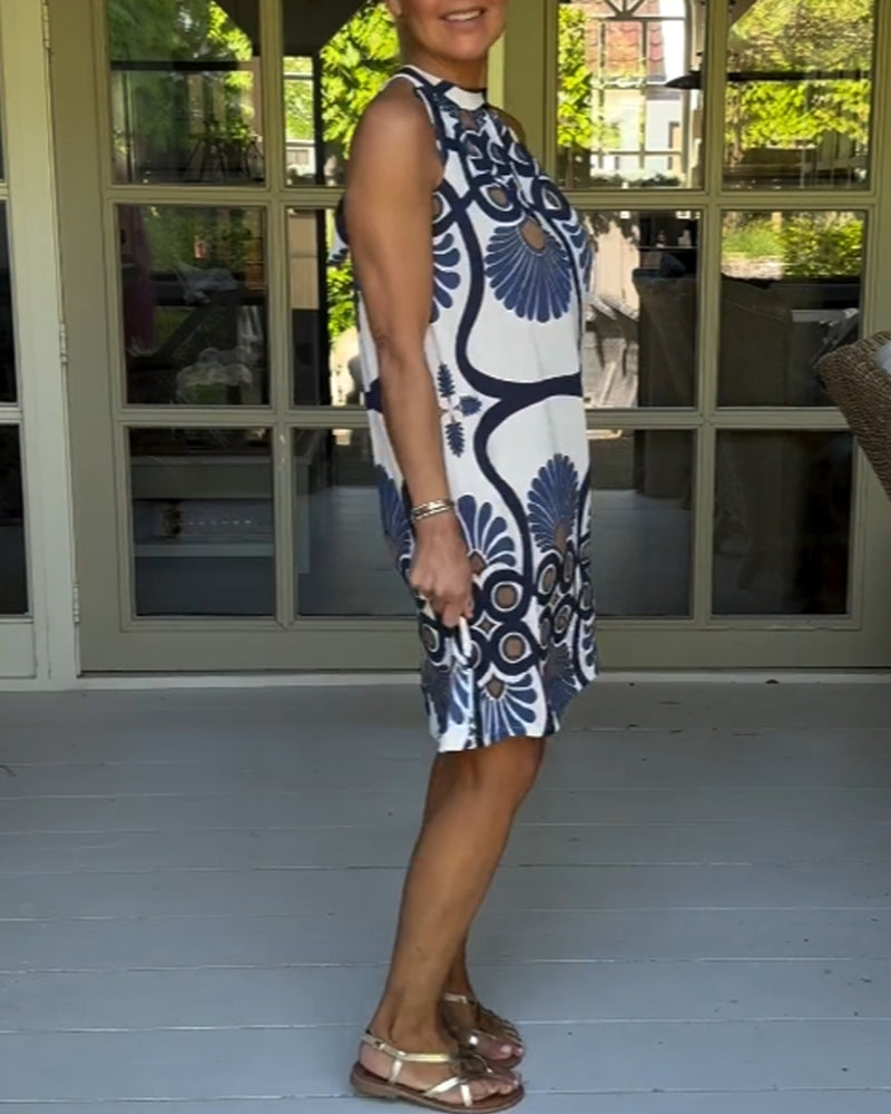 Halter neck vintage print dress