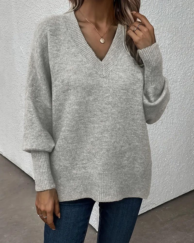 Lantern Sleeve V Neck Jumper