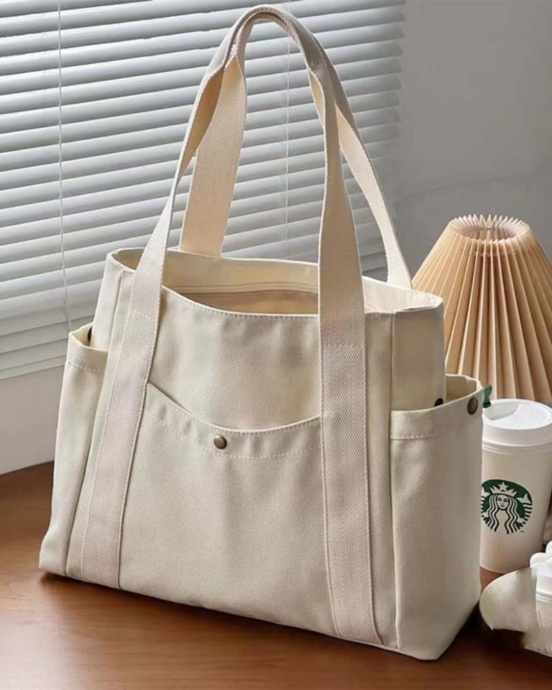 Large capacity canvas bag with double handles