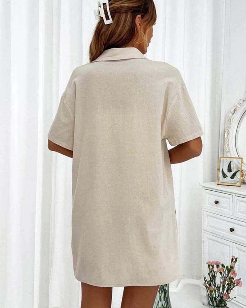 Casual solid color shirt and shorts set