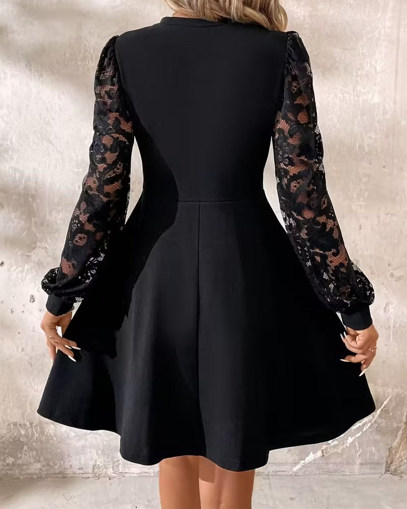 Fashionable Lace-Trimmed A-Line Dress