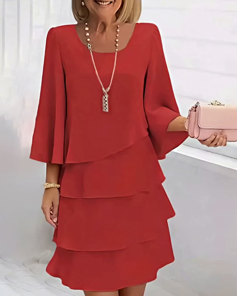 Elegant Solid Color Three-Quarter Sleeve Dress