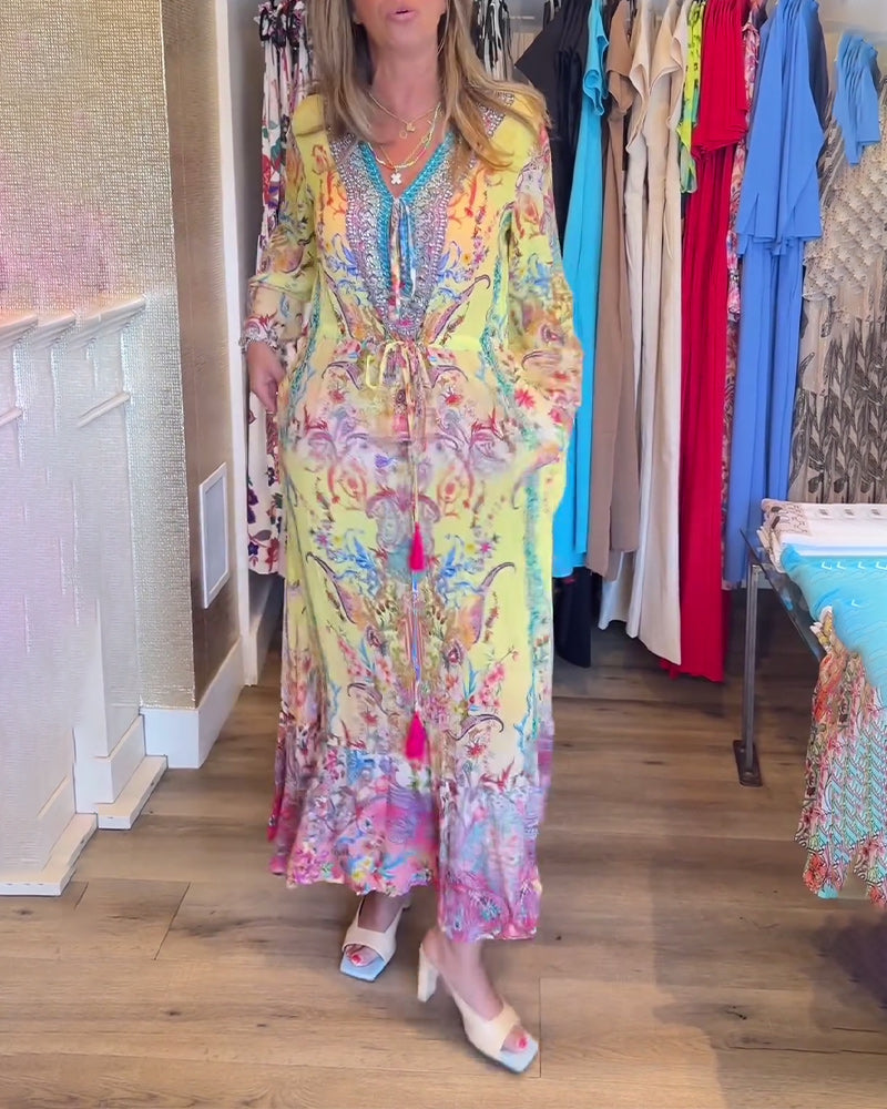 Long sleeve printed resort dress