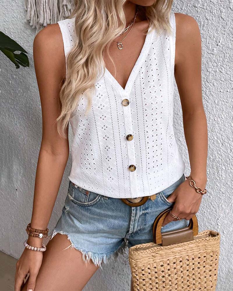 Sleeveless Hollow Button Tank Top