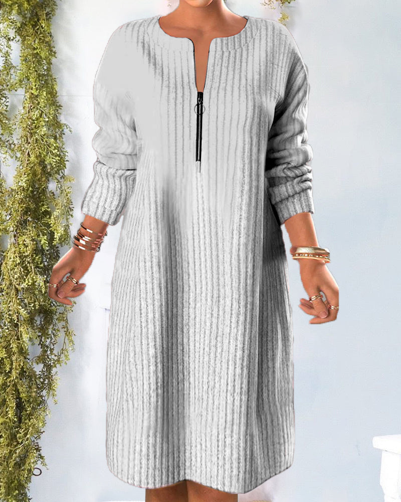 Solid Color Zipper Neck Dress