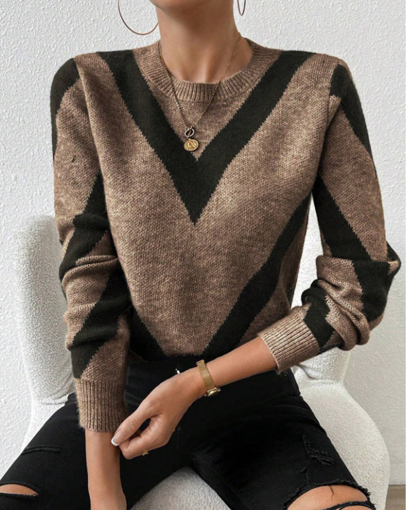 Geometric-Print Crew Neck Sweater