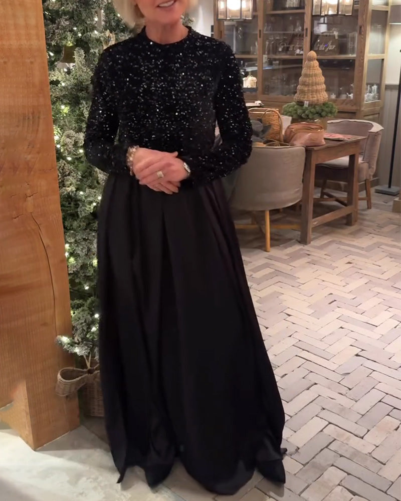 Elegant Sequin Patchwork Floor-Length Dress