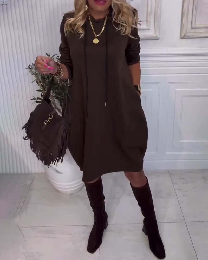 Hooded Casual Solid Color Dress