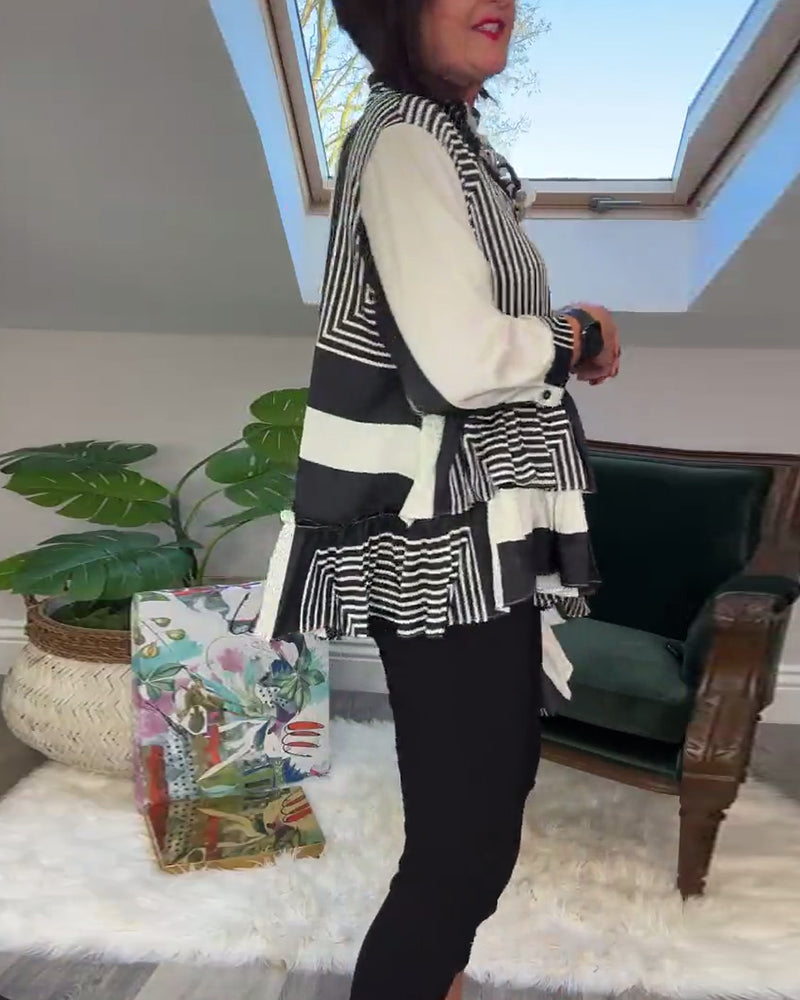 Fashion printed button irregular patchwork shirt