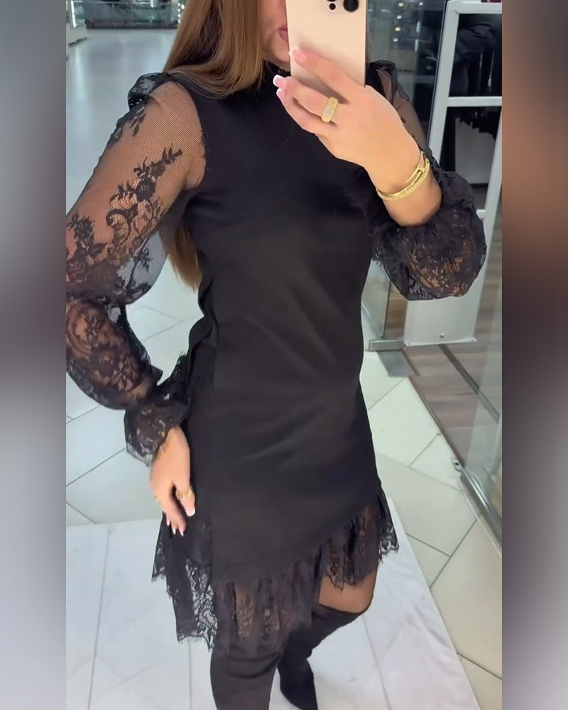 Lace-Trimmed Patchwork Dress