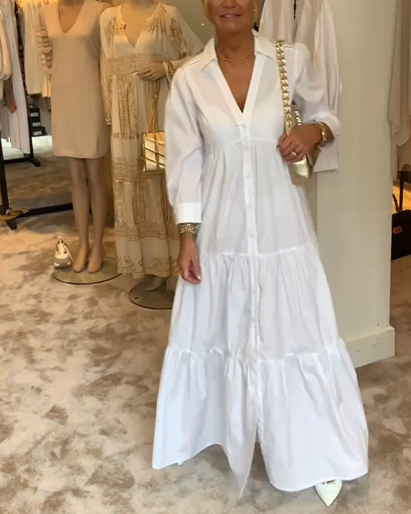 Buttoned lapel patchwork dress