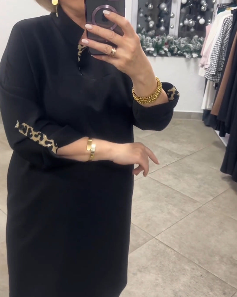 Solid Color Standing Collar Dress