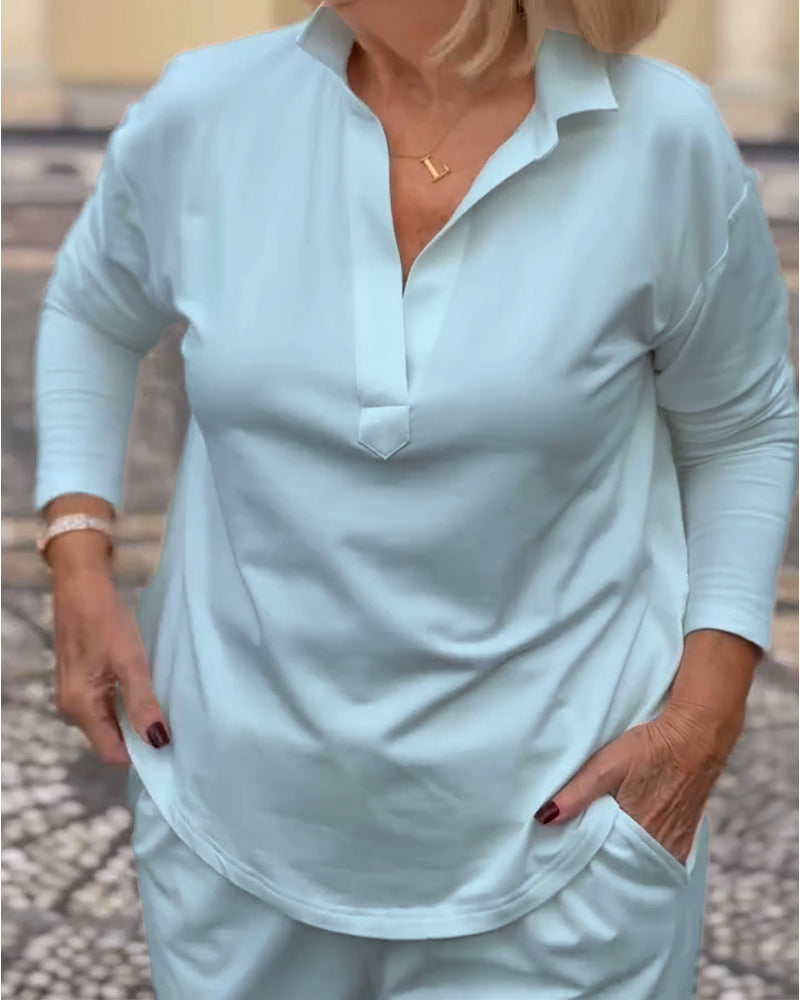 Long-Sleeved Lapel Sports Top