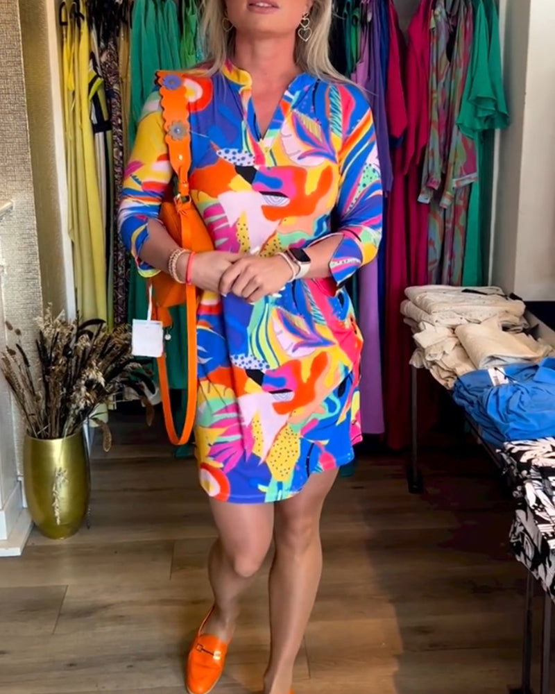 Colorful printed v-neck dress