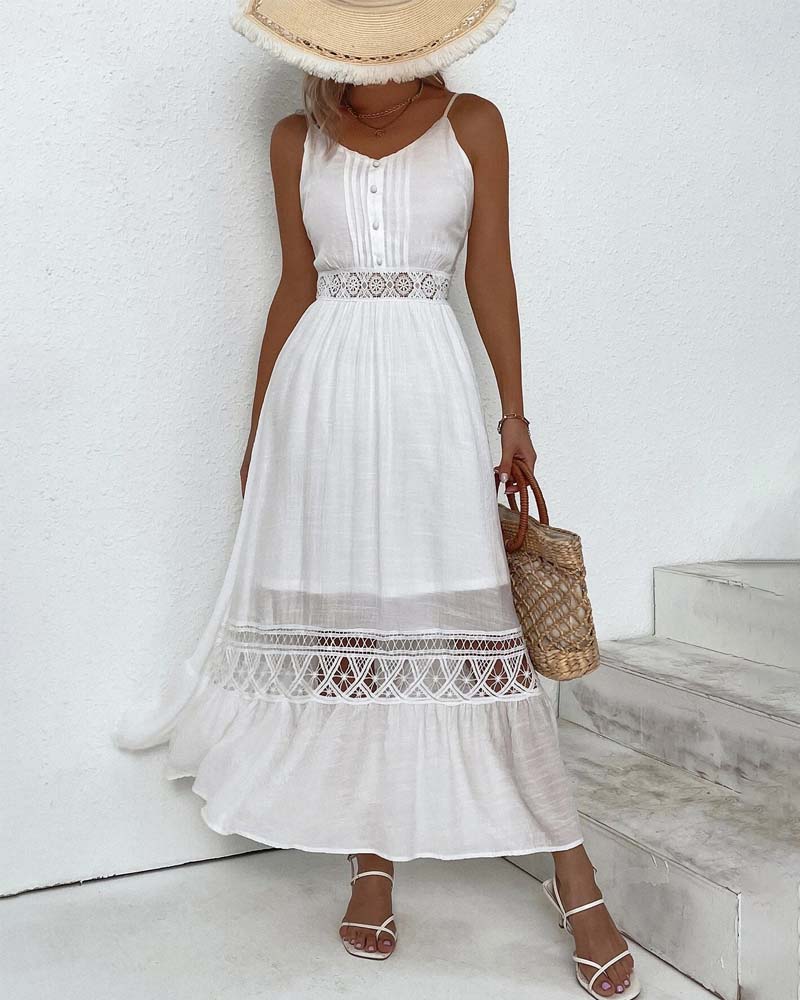 Solid color elegant lace suspender dress