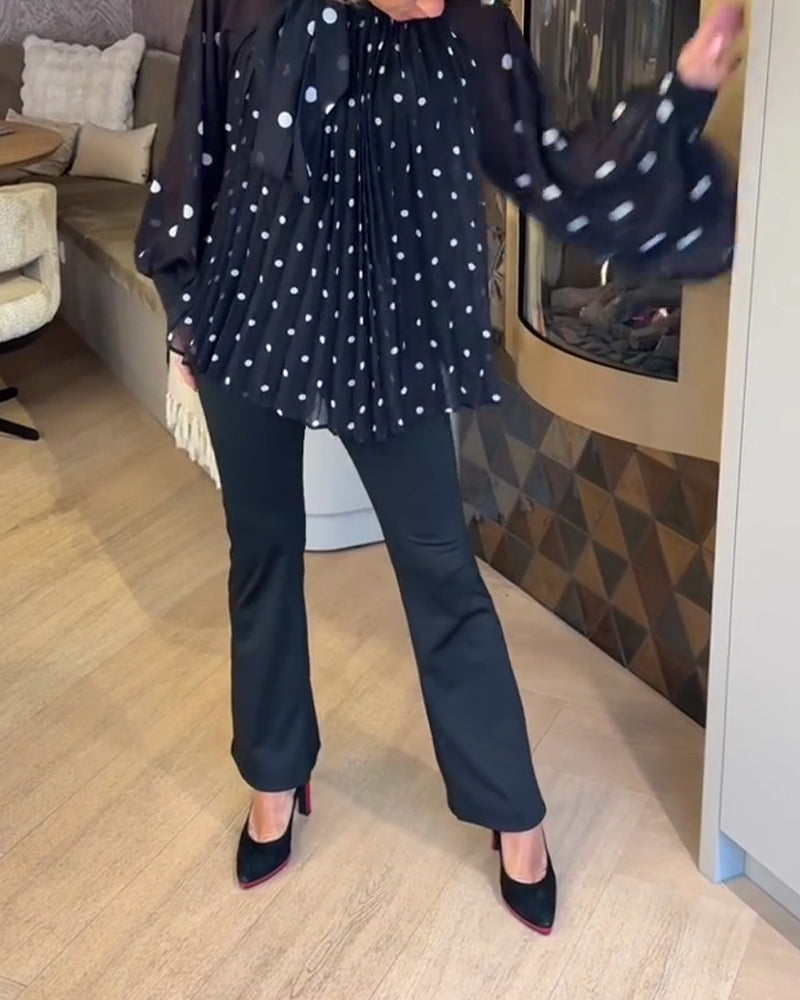 Lantern Sleeve Long-Sleeved Ribbon Blouse