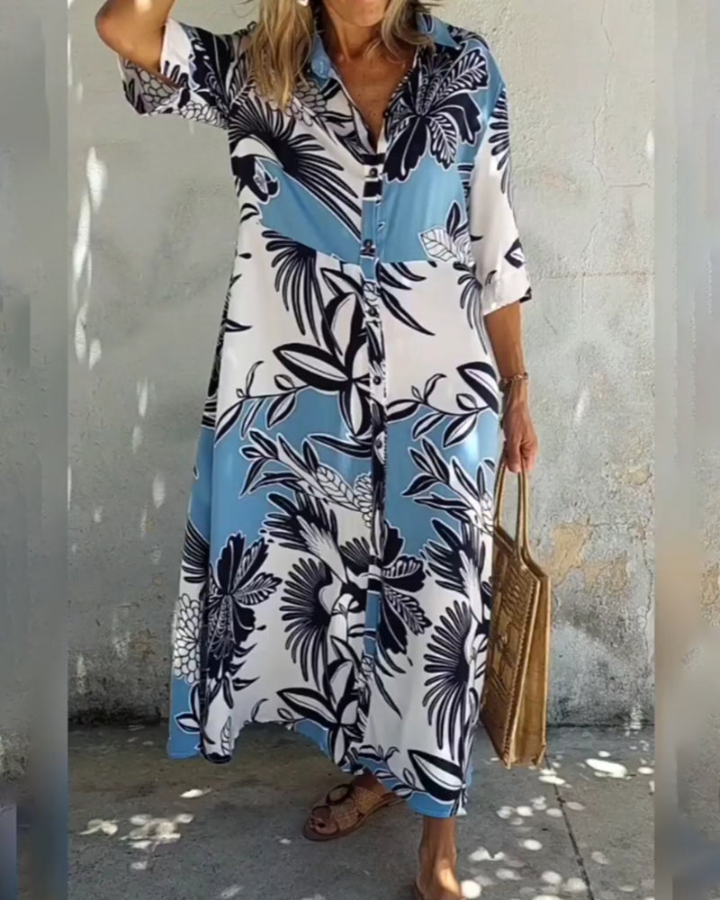 Floral print casual shirt dress