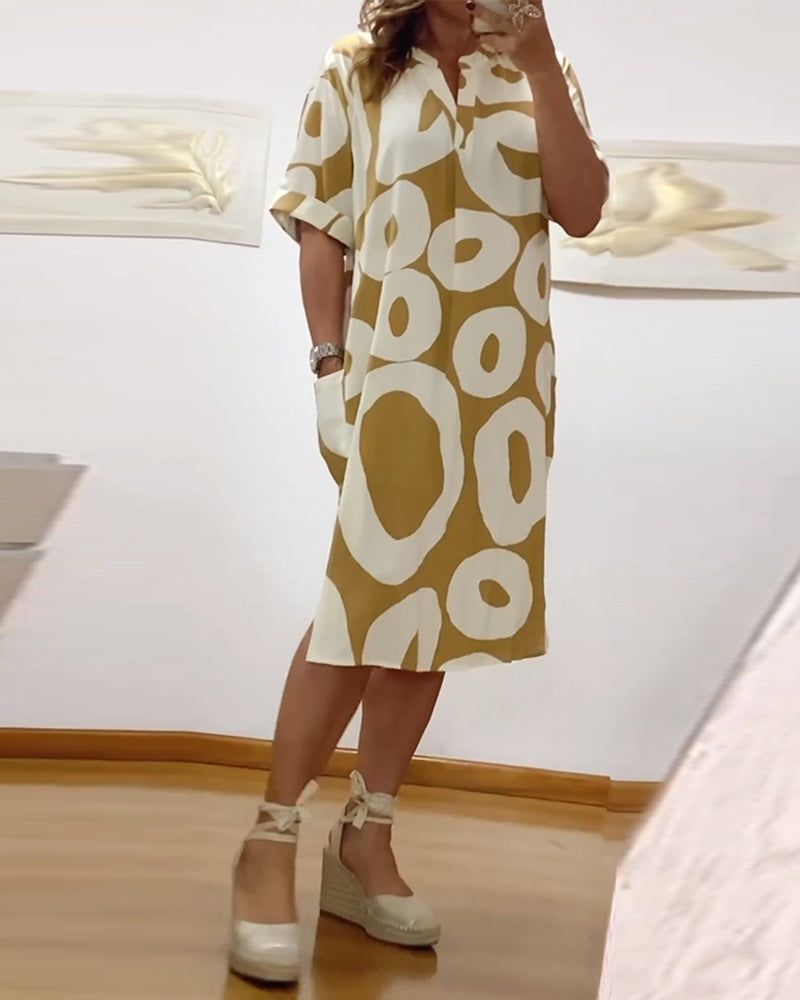 Letter print v-neck casual dress