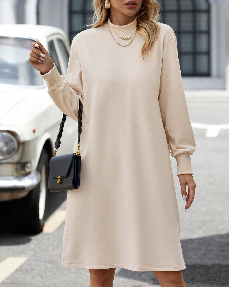 Solid colour high Neck dress