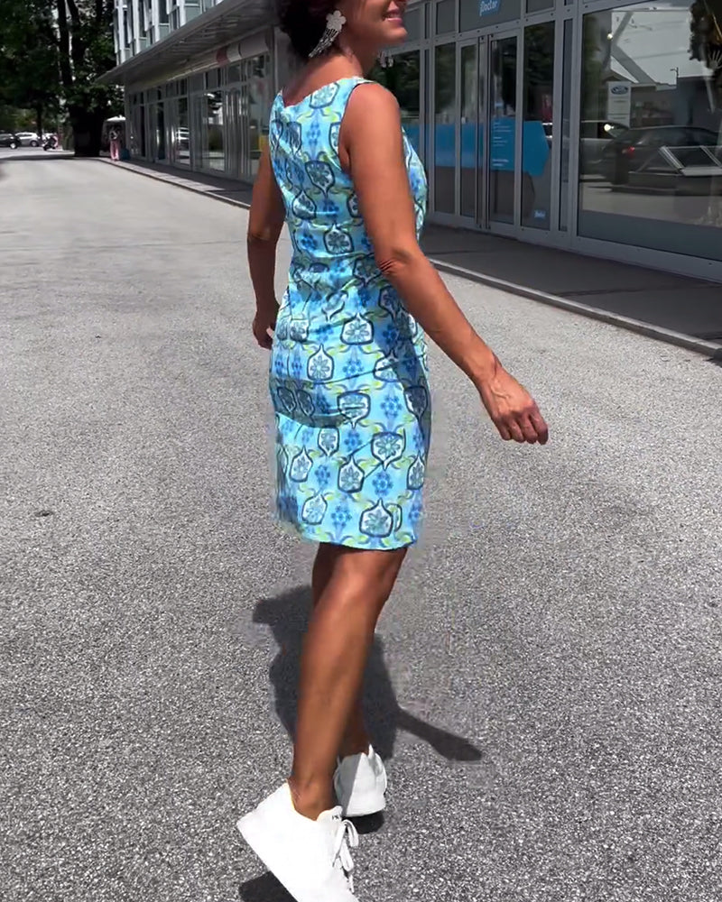 Sleeveless printed slim fit dress