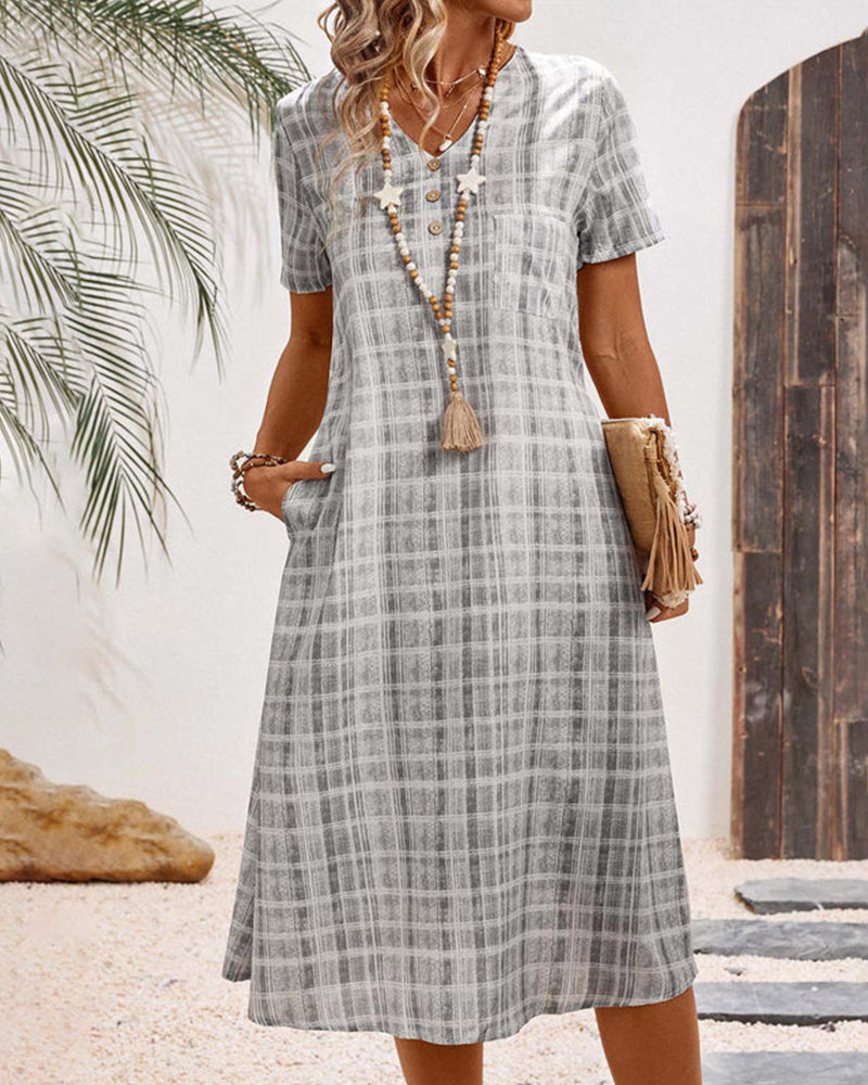 Short Sleeve Plaid Casual Dress