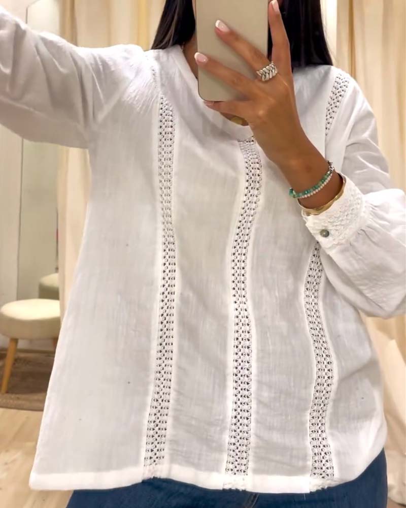 Fashionable lace round neck long sleeve top