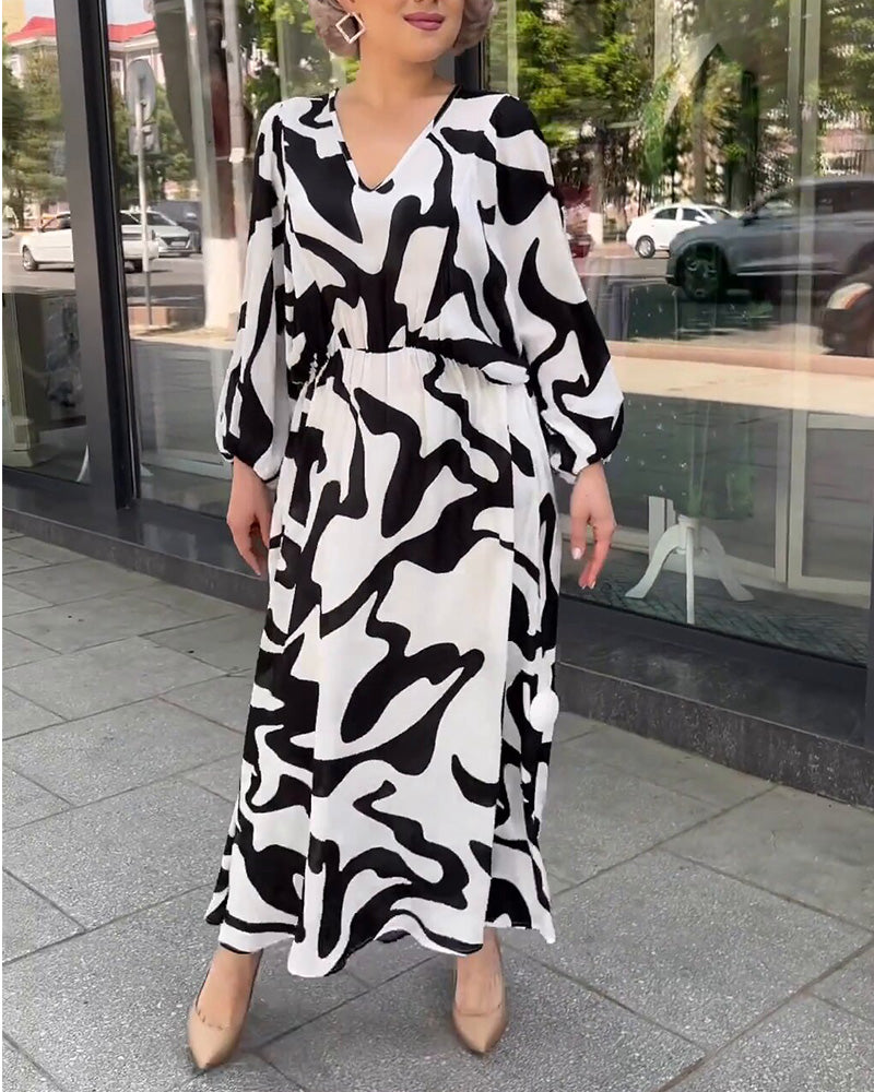 Fashion print elegant long-sleeved dress