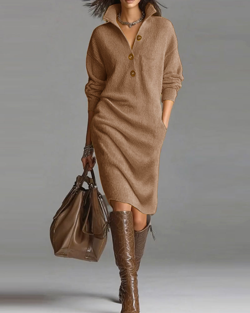Casual Solid Color Autumn And Winter Sweater Dress