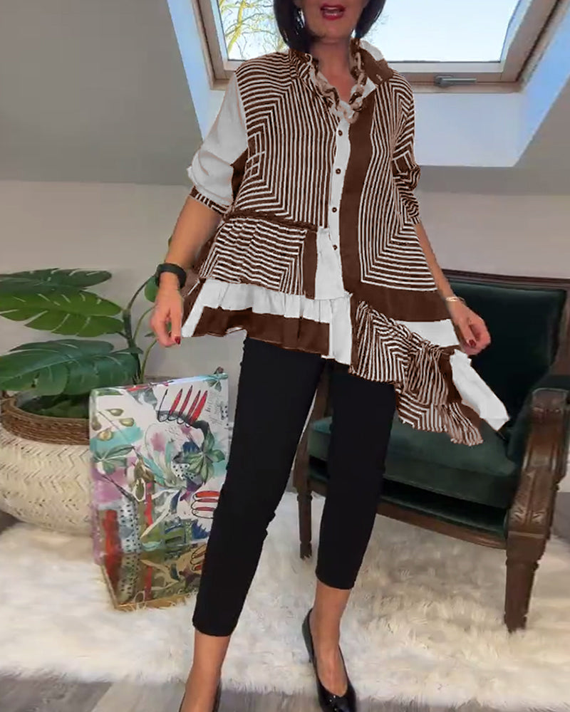 Fashion printed button irregular patchwork shirt