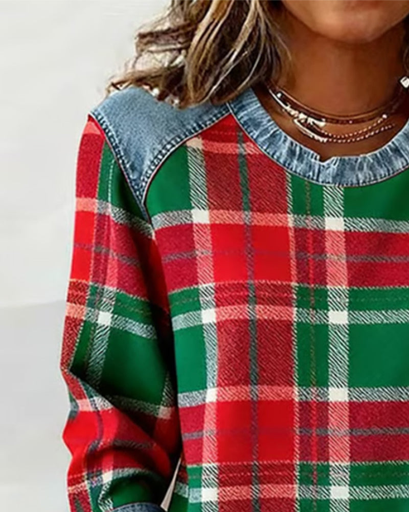 Plaid Patchwork Fashion Sweatshirt