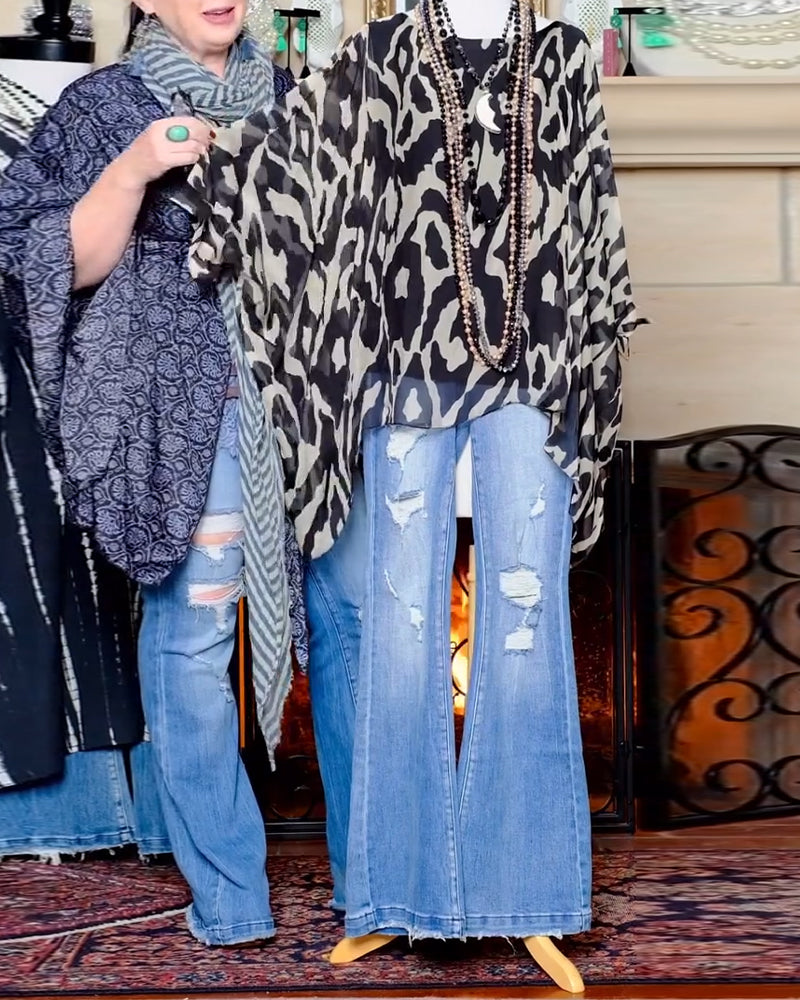 Batwing Sleeve Print Long Sleeve Blouse