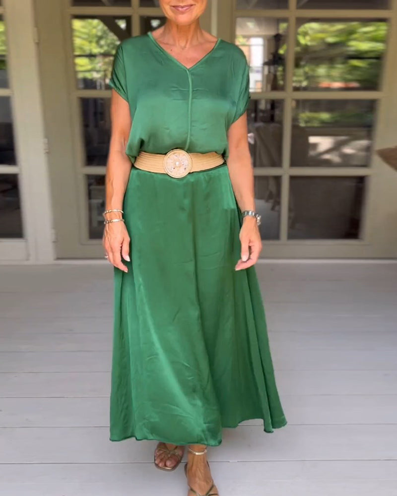 Green Elegant Neck Dress (Belt Not Included)