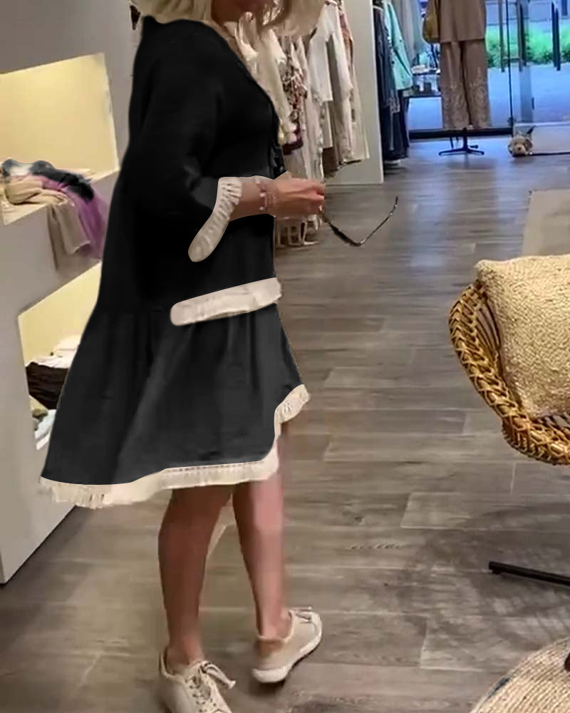 Lace V-neck fringe casual dress