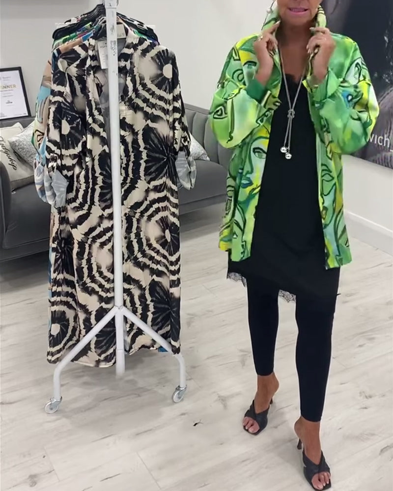 Face print lapel casual shirt