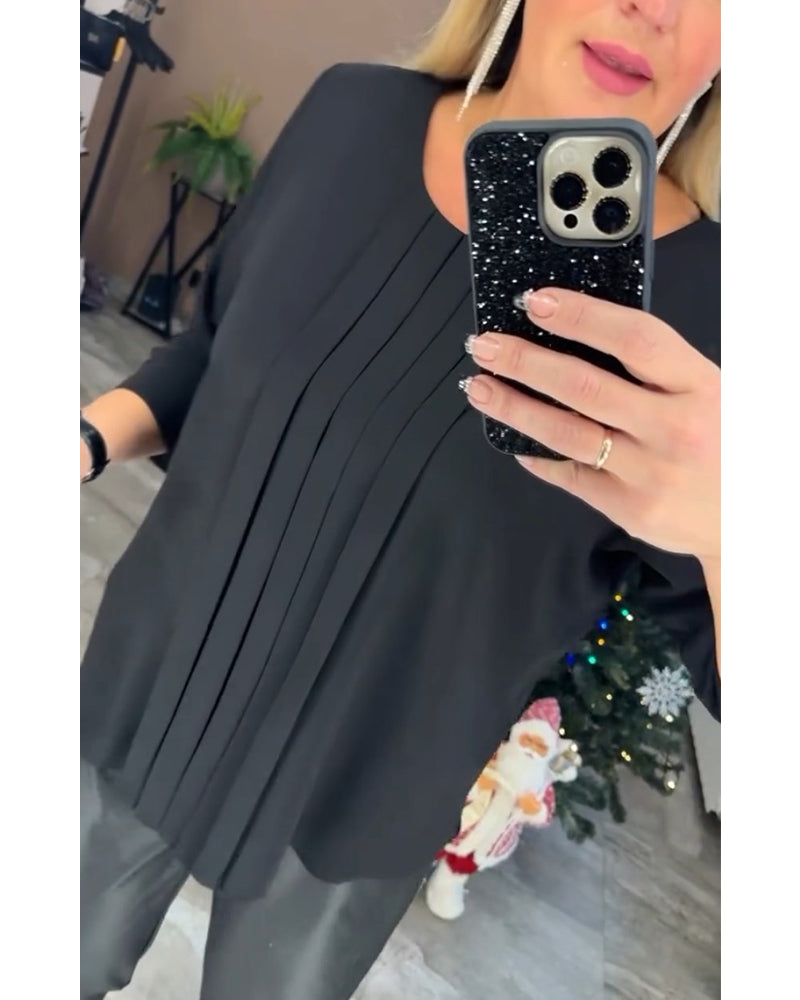 Round neck pleated blouse