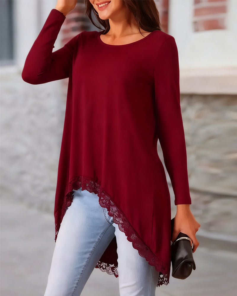 Irregular Long-Sleeved Mesh Patchwork Top