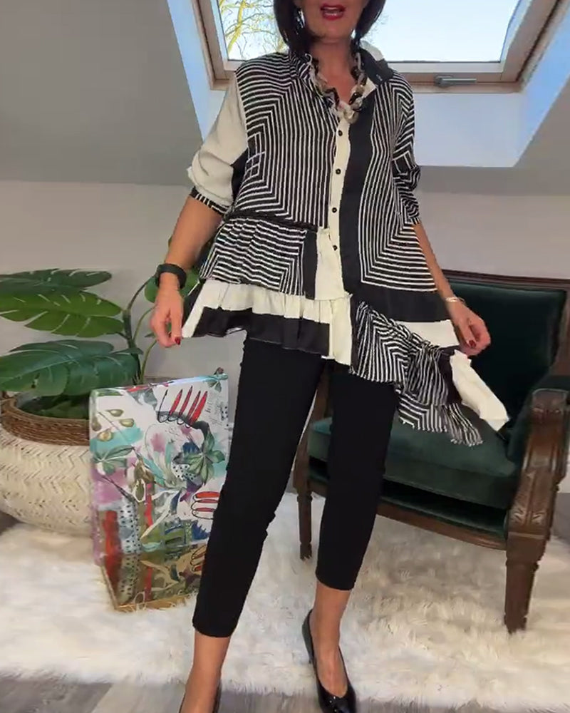 Fashion printed button irregular patchwork shirt