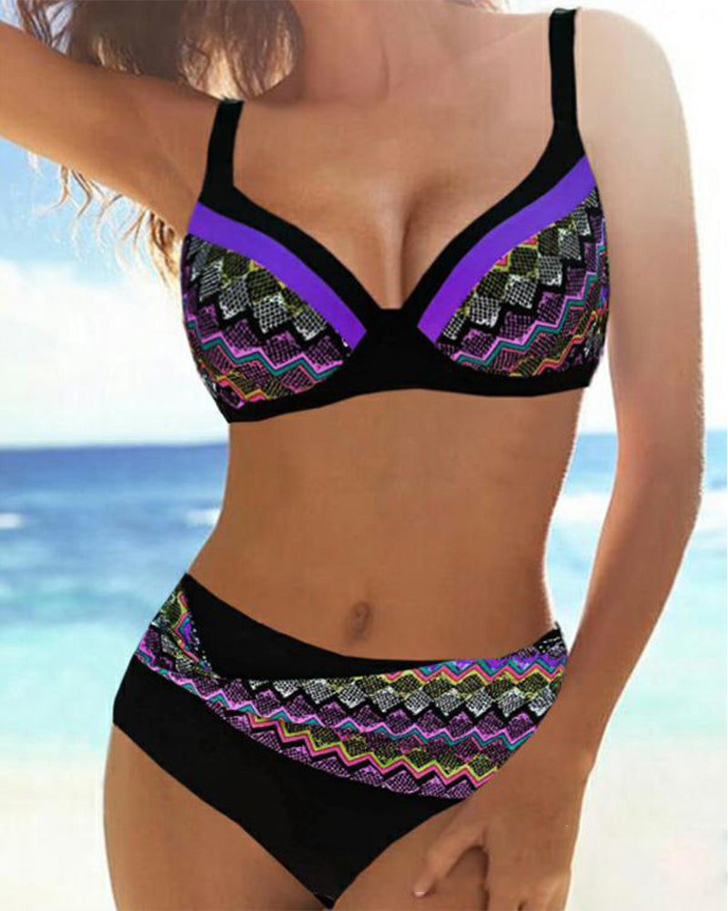 Hög midja push-up bikinis med Stripe Print