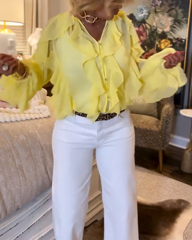 Ruffled Flowy Solid Color Shirt