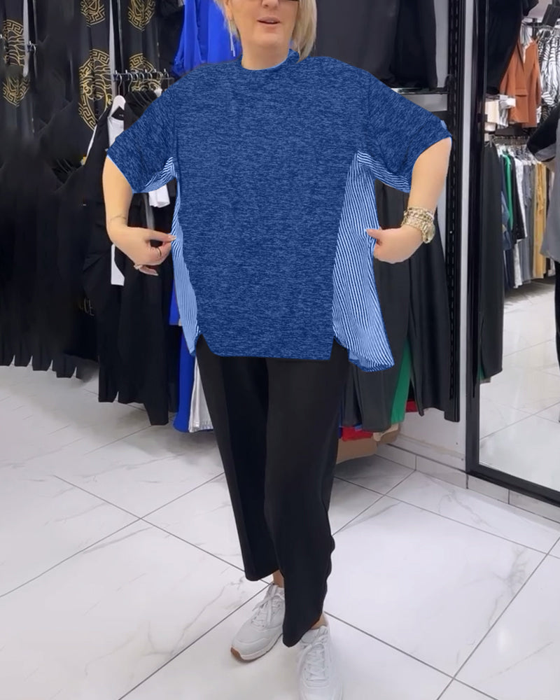 Pinstripe patchwork casual blouse