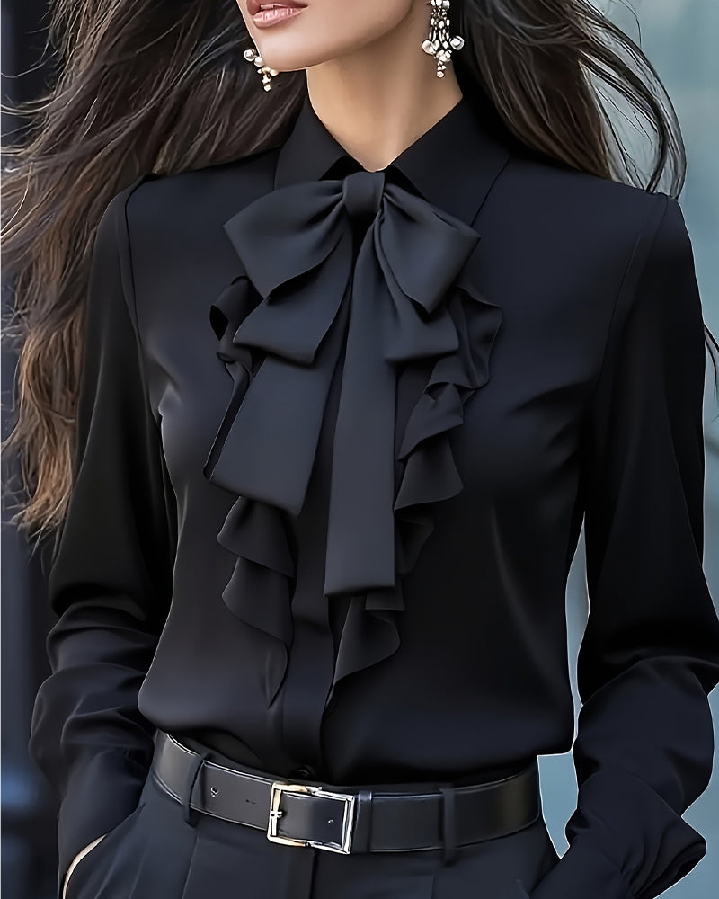 Bow Ruffle Long-Sleeved Shirt