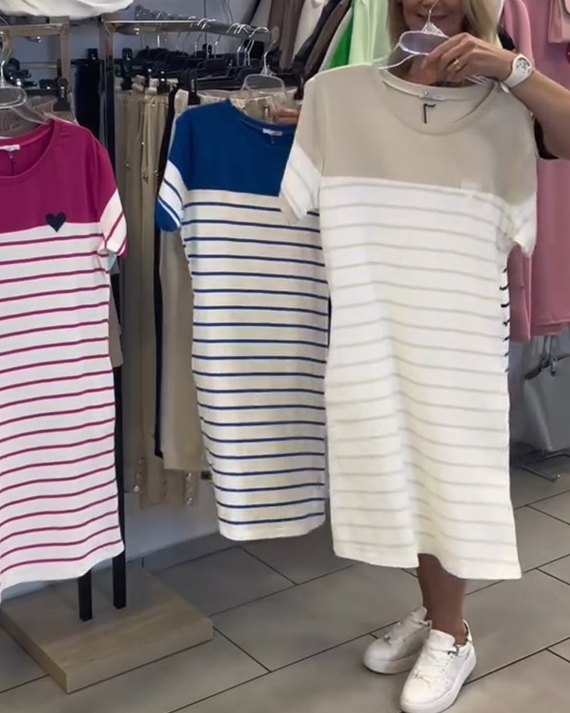 Crew Neck Casual Striped Dress