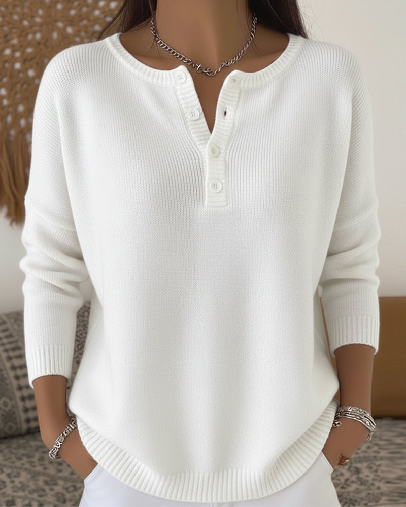 Long-Sleeved Button-Down Solid Color Jumper