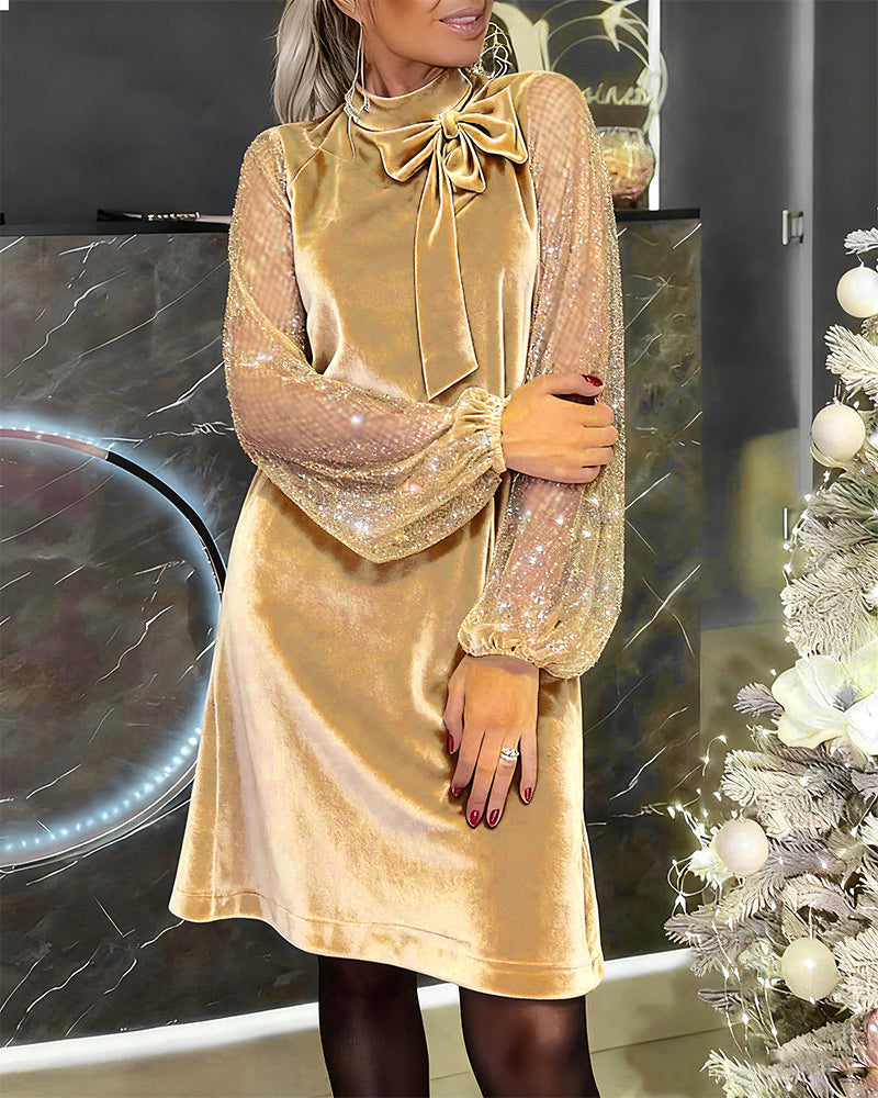 Lantern Sleeve Patchwork Elegant Dress