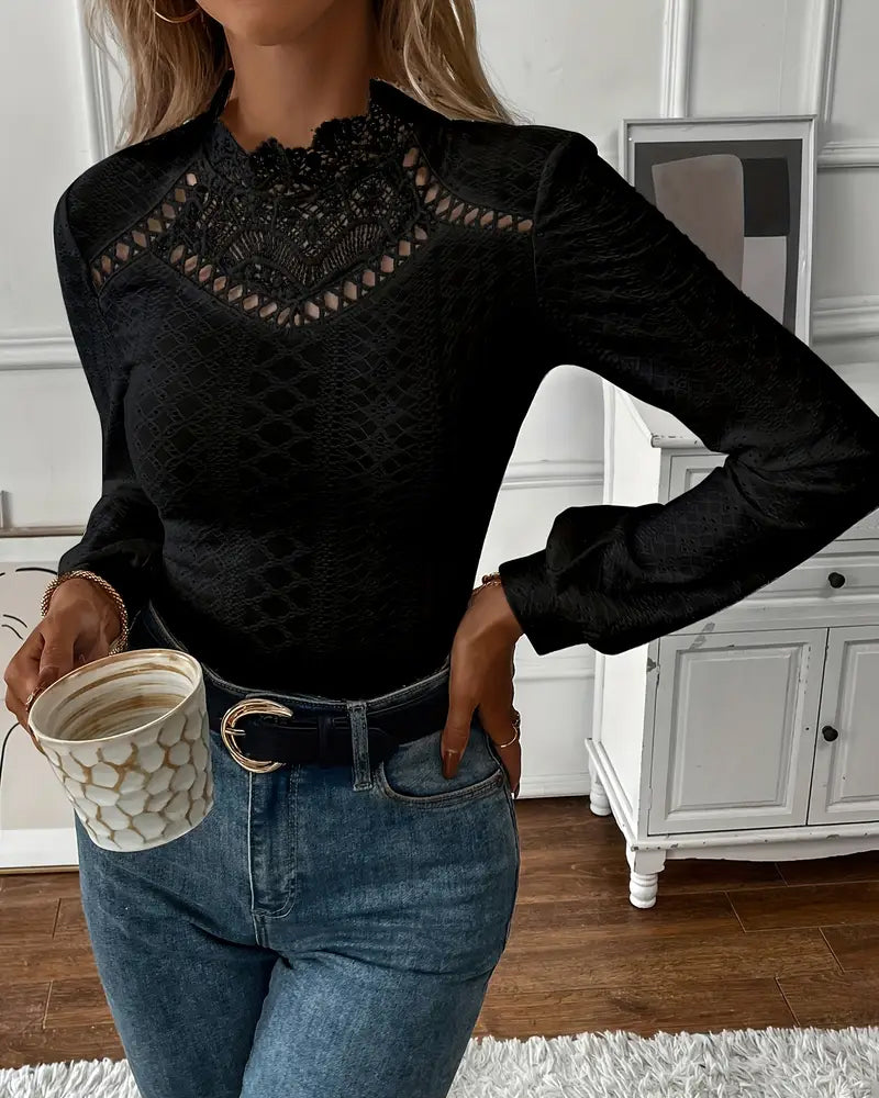 Lace Round Neck Long Sleeve Top